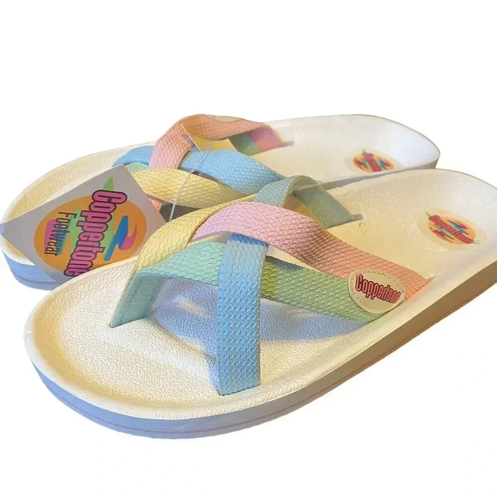 VTG New Coppertone Footwear Women’s 7 Slide In Beach Summer Rainbow Sandals